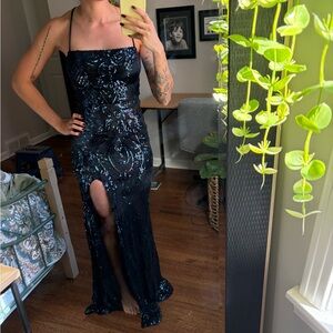Windsor Strapless Black and Blue Sequin Gown